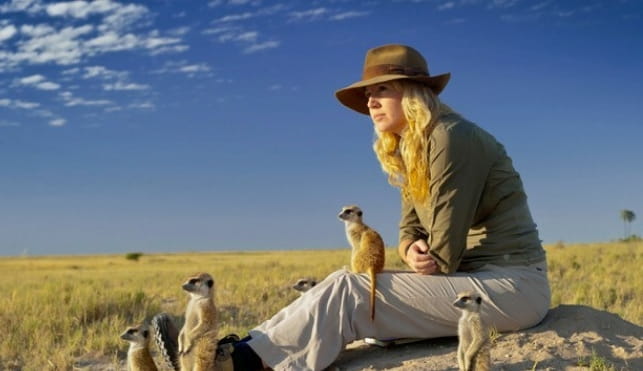Sophie Stafford with meerkats